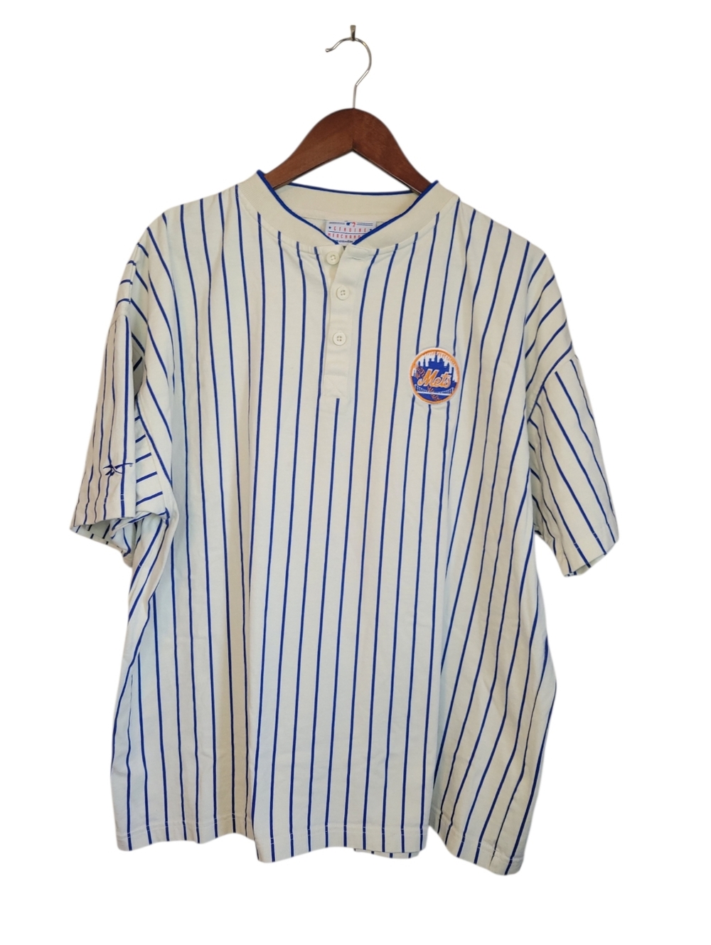​Vintage New York Mets Pinstripe Henley Jersey Shirt Reebok Y2K L - Picture 5 of 10
